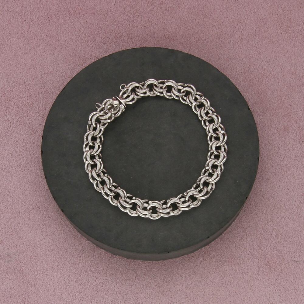 sterling silver vintage double cable chain charm bracelet size 6.5in